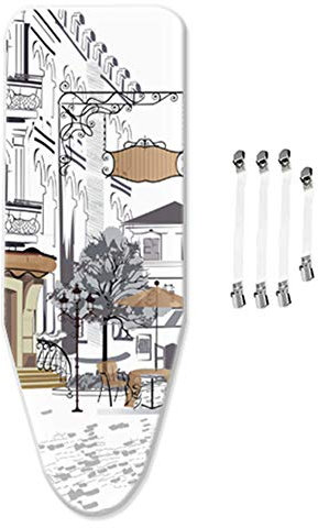 ZJBKX Bügelbrettbezug Mit Dicker Polsterung, Universal-Bügelbrettbezug, 100% Baumwolle, Schnellbügeln, Mit 4 Clips, Coffee Street 125x45