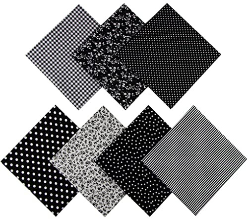 Jukway 7PCS Tela de Algodón Impresos 50 x 50 cm, Telas para Patchwork Costura Artesanal Acolchado Decoración de Bricolaje Trabajo a Mano, Textil Manualidades (Negro)