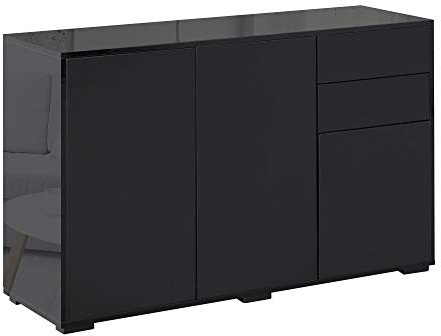 HOMCOM High Gloss Frame Sideboard, Side Cabinet, Push-Open Design with 3 Doors for Living Room, Bedroom, Black