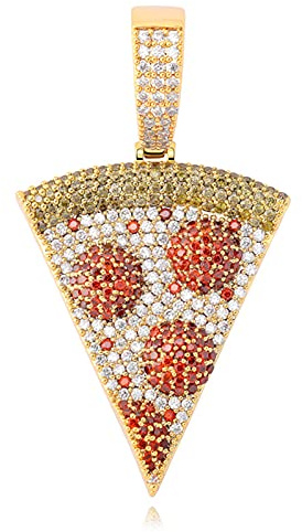 ICEDIAMOND Collar con colgante de pizza brillante chapado en oro de 18 quilates, joyas de moda con piedras de zirconia brillantes para hombres y mujeres (Gold)