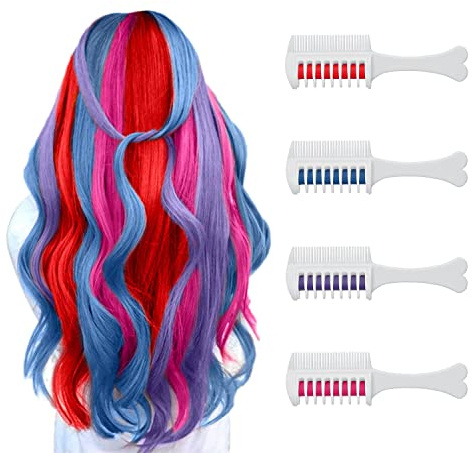 4 Colors Hair Chalks for Girls Kids, MSDADA Temporary Bright Coloured Hairspray for Kids Birthday Gifts for Girls Age 6 7 8 9 10-12+ Hair Dye for Kids Halloween Christmas Party(Pink+Blue+Purple+Red)