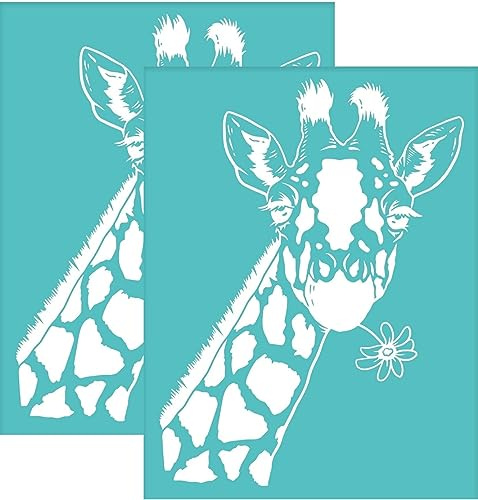 OLYCRAFT 2 st självhäftande silkscreentryckstencil giraffmönster återanvändbar silkscreen stencil tvättbar nätöverföring stencil för tryck på trä t-shirtväska – 28 x 22 cm