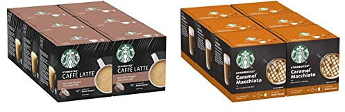 STARBUCKS Caramel Macchiato De Nescafe Dolce Gusto Cápsulas De Café 6 X Caja De 12 Unidades & Caffe Latte de Nescafe Dolce Gusto Cápsulas de café, 6 x caja de 6+6 unidades