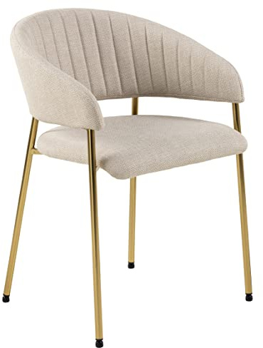 AC Design Furniture Anna matrumsstolar, set om 2, mjuka matstolar, köksstolar, lounge matstolar med armstöd, beige stoppade stolar med guldfärgade metallben