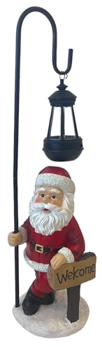 HH Home Hut Father Christmas Garden Ornament Hanging Solar Powered Lantern Xmas Traditional Welcome Sign Santa Claus 54.5cm Tall