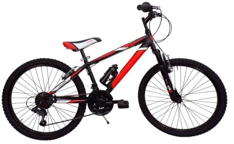 Cicli Tessari - bicicletta bambino bici 24'' mtb mountain bike per eta' 8,9,10,11 anni (nero/rosso)