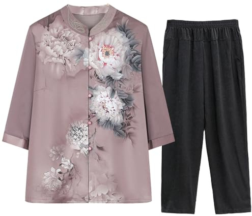GVILTY Frauen Tang Anzug Loose Hanfu Tai Chi Anzug Seiden Chiffon Hemd Kampfkunstanzug Yoga Anzug Chinesische Traditionelle Kleidung Meditation Anzug Halbe Ärmelhosen purple-5XL
