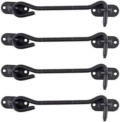 LIKERAINY Gancio per Cabina in Acciaio Inox 150 mm Serratura per Cancello Chiavistello Serratura della Porta Armadietto Finestra Capannone Giardino Recinzione Nero Confezione da 4 pezzi