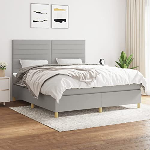 OHOOWOO Boxspringbett mit Matratze Hellgrau 180x200 cm Stoff,Boxspringbett 180x200 | Verstellbares Kopfteil & Taschenfederkernmatratze | Hellgrau | Optimaler Schlafkomfort