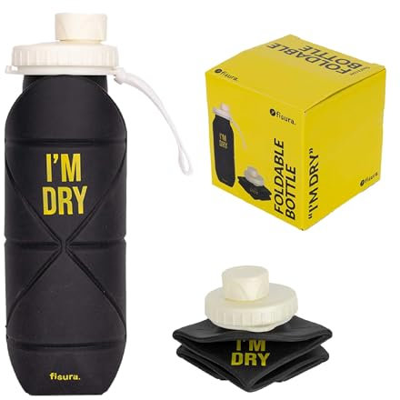FISURA Botella de agua plegable 'I'm dry' - Agua libre de BPA. Flexível negra e amarela, 600 ml