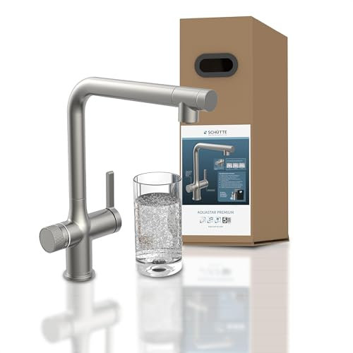 SCHÜTTE 99905 AQUASTAR PREMIUM Sprudelwasser-Spültischarmatur mit Kühl- und Filtersystem, 3 Wege Küchenarmatur, Osmose Wasserhahn, Küchenarmatur mit Wasserfilter gegen Kalkrückstände, Edelstahl