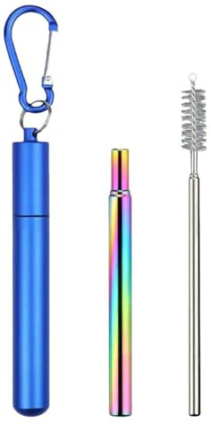 Cannucce da viaggio riutilizzabili, cannucce portatili | Set di cannucce telescopiche portatili,Cannucce in metallo riutilizzabili con 1, 1 spazzola per la pulizia, 1 portachiavi, per navi da crocier
