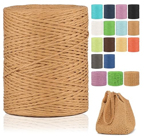 Raffia Garn Zum Häkeln,2mm X 300m Natur Bast,papierdraht zum basteln,weich Geflochtenes Papiergarn Bast Band Natur geschenkband,papiergarn zum häkelgarn für körbe,Häkeltasche,Hüte