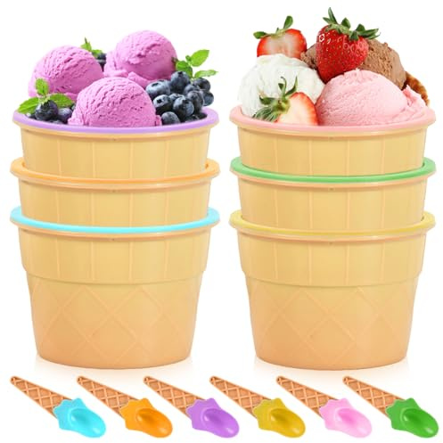 Lot de 6 coupes à glace pour enfants, avec cuillères, couleur bonbon, pour nourriture, fruits, yaourt, famille, camping, fête de Noël