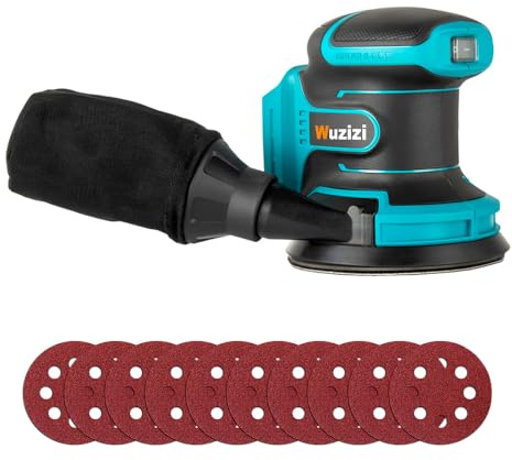 Orbital Sander Cordless, 5 Random Orbital Sander Compatible with Makita Battery, 12000 OPM Electric Palm Sander Tool with Dust Box & 10PCS Sanding Pads for Woodworking in Selective Speeds(No Battery)