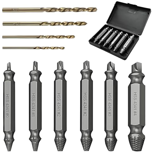 Xynovate 10 PCS Estrattori Viti Danneggiate, Estrattore Viti Spanate con 4 Punte Elicoidali, Dispositivo Di Rimozione Bullone Rotto In Acciaio H.S.S 4341# per Danneggiati, Spellati