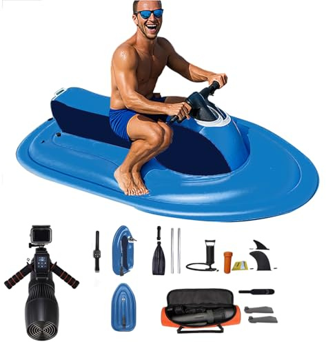 2 in 1 Inflatable Boat with Underwater Propeller, Motorized Jet Ski Kit for Diving, Includes Thruster Storage Bag and Kayak Paddle, Ideal for Swim Parties and Sea Adventures