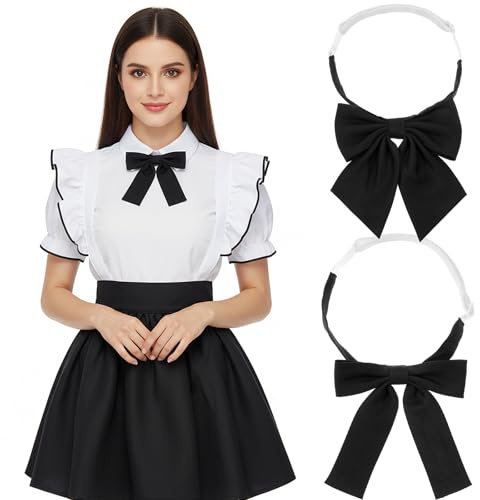 Quilax 2Pcs Bow Tie for Women, Pre-tied Adjustable Bowties Solid Color Bow Tie for Office lady