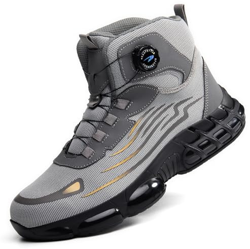 COOU Scarpe Antinfortunistiche Alte Leggere Uomo Donna Scarponi Antinfortunistiche Ammortizzate Traspiranti Scarpe da Lavoro Comode con Punta in Acciaio Grigio 45