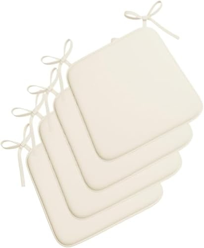Chair Seat Pads with Ties 38x38x3cm Memory Foam Seat Cushion Non Slip Chair Pad for Dining Chairs Kitchen Office Garden Outdoor Indoor Seat Cushions Square Chair Cushion (Cream, Set of 4)