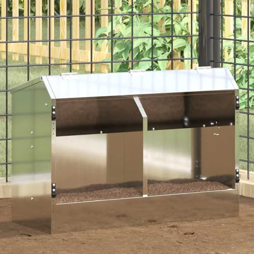 Ordellia Kaninfoder silver av galvaniserat stål, 64,5 x 25,5 x 45,5 cm, 6 kg kapacitet, med klämmor och golvhål, väderbeständig för inomhus- och utomhusbruk, foderautomat för små djur