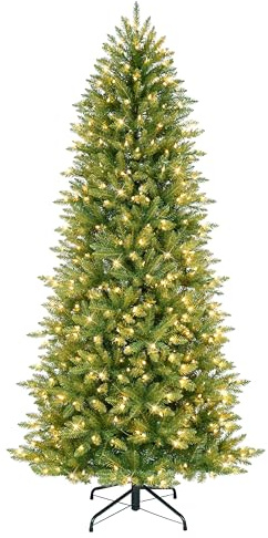 Puleo International 6.5 Foot Pre-Lit Slim Fraser Fir Artificial Christmas Tree with 350 UL Listed Clear Lights, Green