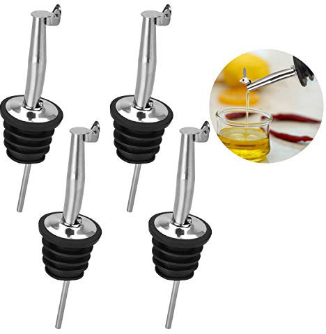 Lynlon Flaschenausgießer mit Klappe | Ausgießer [ 4 Pack ] Edelstahl 304 für Wein Schnaps Olivenöl Kaffee Sirup Essig Flaschen Kunststoffkorken Öl-Ausgießer