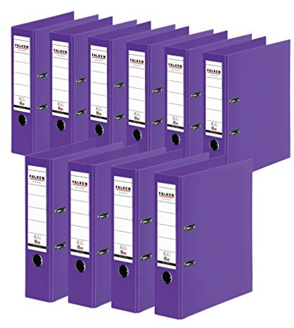 Original Falken 10er Pack Chromocolor Premium-Ordner. Made in Germany. Kunststoffbezug außen und innen 8 cm breit DIN A4 violett Ringordner Aktenordner Briefordner Büroordner Plastikordner
