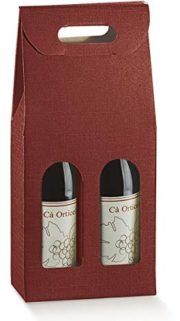 10 scatole per 2 bottiglie vino verticali modello bordolese, borgognotta robuste strenne natalizie cartone accoppiato e maniglia esterna cm.18x9x38,5h - 2 bordeaux