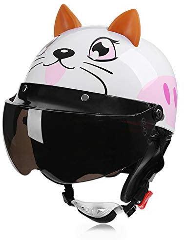 Galatée Fahrrad-Helm Kinder-Jugend-helme, Radhelm Radsport Skateboard Inline-Skate BMX Scooter Ausgestattet Mit Warmem Schal und Gesichtsschutz-Sonnenblende(Katze, Alter 5-12 Jahre)