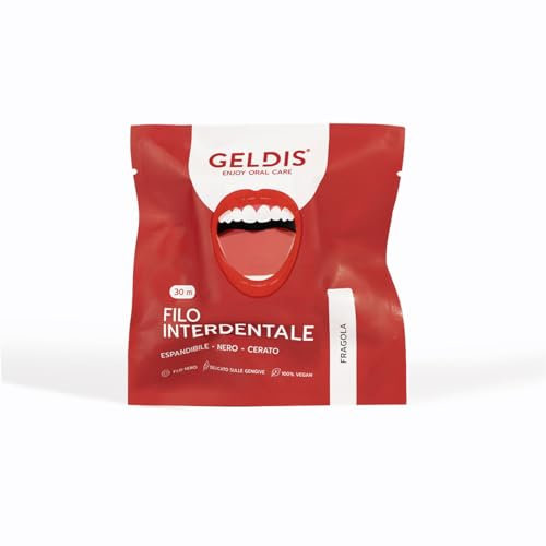 GELDIS Zahnseide Expansibel und Wachsüberzogen, Schwarz, 30m - Entfernt Plaque, Zahnstein und Essensreste, Vollständiger Schutz, Gesunde Zahnfleisch, 100% Vegan