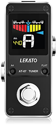 LEKATO Guitar Tuner Pedal with True Bypass, Chromatic Tuner Pedal for Electric Guitar and Bass, Color Display Tuning Pedal with Mute, Pitch and Flat Tuning