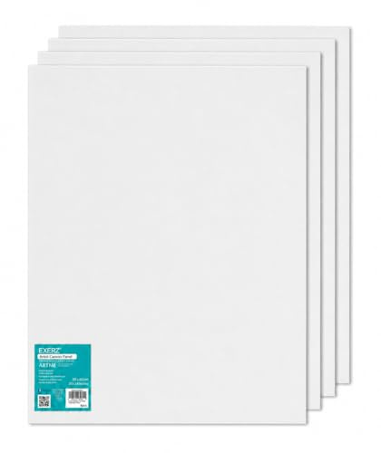 EXERZ 50x60cm Paneles de Lienzos 4 piezas - 0,3cm de Espesor/Lienzos 280GSM / 100% Algodón - Color Blanco/Triple Preparado/Libre de Acido/Hebra Media / - acrílicos & óleo