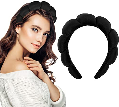 Spa Makeup Headband for Women Sponge Skincare Headband Soft Terry Cloth Fabric Hairband Hair Accessories for Washing Face, Makeup Removal, Shower, Skincare (Black)