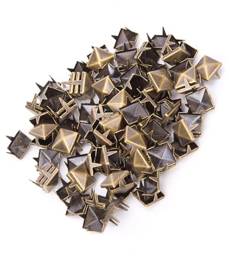 100 St Nitar, 9mm Läder Craft Nit Spikes Dubbar Fyra Käft Nitar Dekorativa Sko Nitar, Mässing Punk Nitar Koppar Fyrkantiga Nitar för Punk Craft Läder Kläder Skor Väskdekoration (Brons)