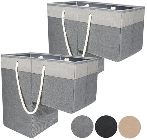 Confezione da 2 cestini per scale con manico, cestini per scale in moquette e scale in legno, 40,6 cm, cesto portabiancheria per giocattoli, vestiti, libri, strumenti, con tavola rigida, antiscivolo