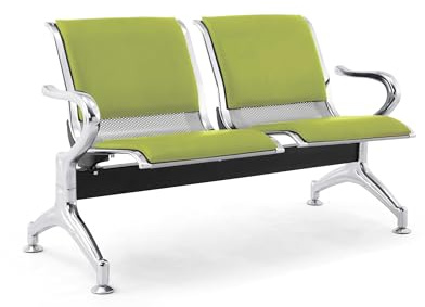 FBasic 2-sits stålbänk 125x71x78H silver för väntrum | Med sittdyna för sits och ryggstöd PISTACCHIO | Bänkbänk med armstöd