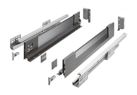 MS Beschläge Glas Schubladensystem Soft Close Schubkastensystem Anthrazit Rauchglas Vollauszug Schubladenauszug Schubladen-Set Schubladenschienen (Länge: 350mm, Höhe: 168mm)