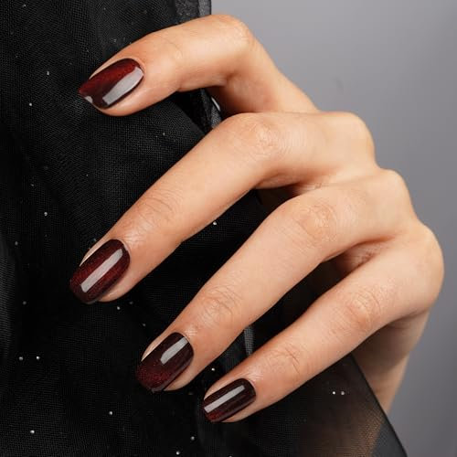 DANNI & TONI 28Pcs Red Cat's Eye Semi Cured Gel Nail Strips,Black Nail Stickers, Salon-Quality Gel Nail Polish Strips Manicure Stickers Set(Bonfire Night)