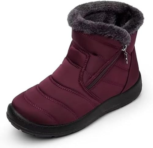 scecocrs Botas de Nieve de Invierno Con Cremallera Para Mujer, Botines Cálidos Forrados de Piel, Antideslizantes, Impermeables, Cómodas, Botas Cortas al Aire Libre, Botas de invierno para Mujert