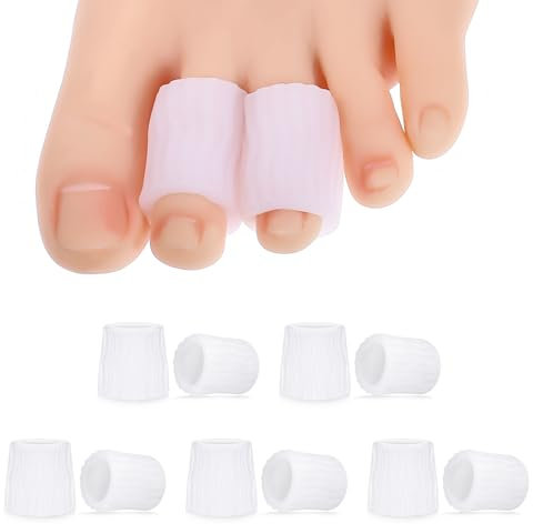 Qianyu Lot de 10 protections d'orteils en gel en silicone - Petits tubes coupables - Respirants - Pour frotter les orteils en marteau de maïs et callosités - Protège la perte d'ongles des orteils
