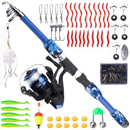 BAIFULAI Kit Da Pesca Per Bambini, 3-10 Anni, Con Mulinello Da Pesca E Esca, Canna Per Bambini da 1,8 M, Kit Starter, Fibra Di Carbonio, Canna Telescopica E Lenza, Accessori Per La Pesca Per Bambini