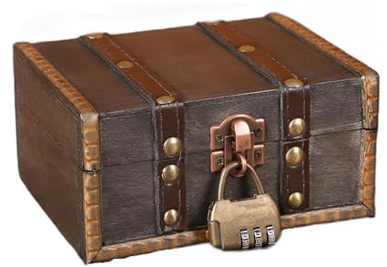 Mujiluxe Cofre del Tesoro de Madera Vintage, Aspecto de, Caja Pirata, Almacenamiento, Para Guardar y Decorar Regalos, 15 x 12,5 x 7,5 cm marrón retro