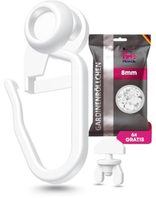 De-Plastik | Gardinenröllchen 100 STK. + 6 Feststeller | Ø 8 mm Kugelrolle | Für Innenlaufschienen & Vorhangschienen | Leise & Waschmaschinenfest | Stabile Rollen mit Faltenleghaken