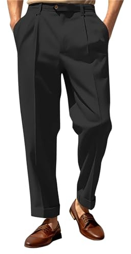 Generisch Pantalon de costume pour homme, uni, sobre, business, décontracté, coupe droite, mode homme élégante pour tout le monde, Noir , M