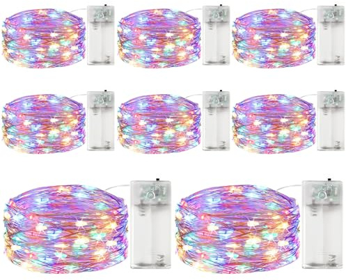 ALEGRE 8 st. LED-ljuskedja batteri med timer, 3 m 30 LED mikro koppartråd LED-ljuskedja med timer, färgglada ljuskedjor inomhus batteridriven för jul, halloween, nyårsafton, bröllopsdekoration