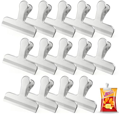 Lot de 14 pinces de fermeture en acier inoxydable de 76 mm | Large surface de serrage, clips de fermeture pour aliments, photos, cuisine, bureau, maison