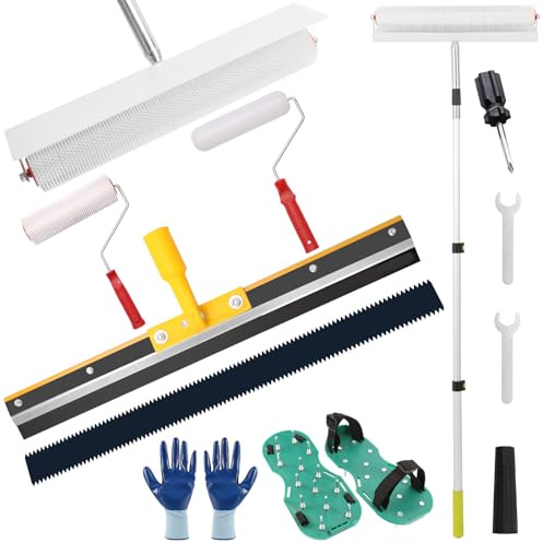 Wayona Self Leveling Concrete Tool Kit, Epoxy Floor Paint Tool with Upgraded 24~55inch Telescopic Rod, Spiked Roller for Self Leveling Cement, Paint Roller, Self-Leveling Rake for Epoxy Flooring