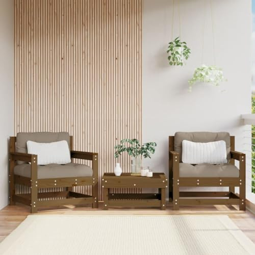 Hoopleep Trädgårdsstolar, set om 2, honungsbrun, massivt trä, tall, lamelldesign, 70 x 62 x 70,5 cm, för terrass och utomhusbruk, bekväma armstöd, robusta trädgårdsmöbler