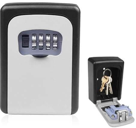 Comzantor Caja de Seguridad para Llaves con código de 4 dígitos, Impermeable y Resistente a la corrosión Pared cajetin Llave combinación para hogar, Garaje, Escuela, Oficina, Gimnasio (Gris)